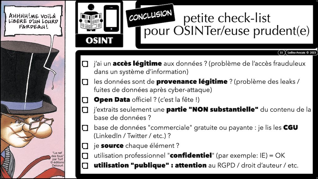les points de vigilance... le droit de l'OSINT Open Source INTelligence © Ledieu-Avocats 2023