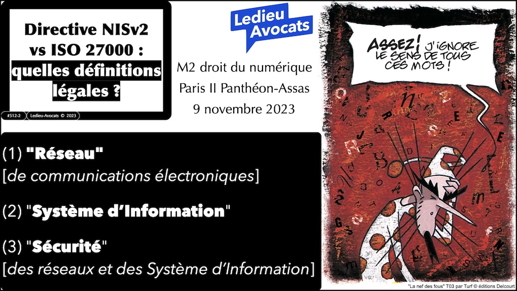 M2 droit du numérique SECURITE RESEAU SYSTEME d'INFORMATION NISv2 et ISO 27000 © Ledieu-Avocats 2023