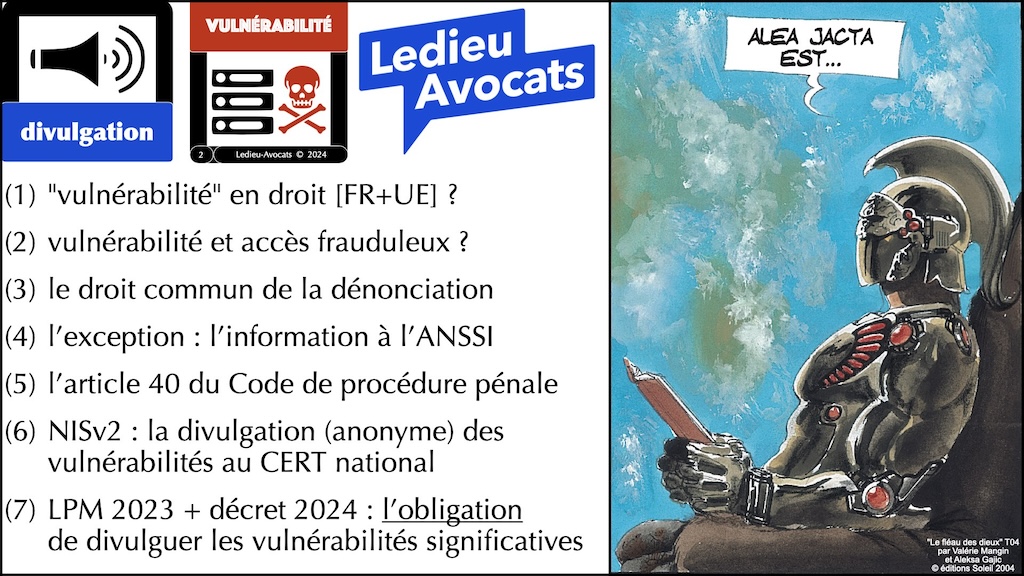 LE PLAN quelles procédures légales de divulgation des vulnérabilités MàJ Code défense + LPM 2023 et Décret 2024 + NIS2 + DORA + TJ Albi © Ledieu-Avocats 2024