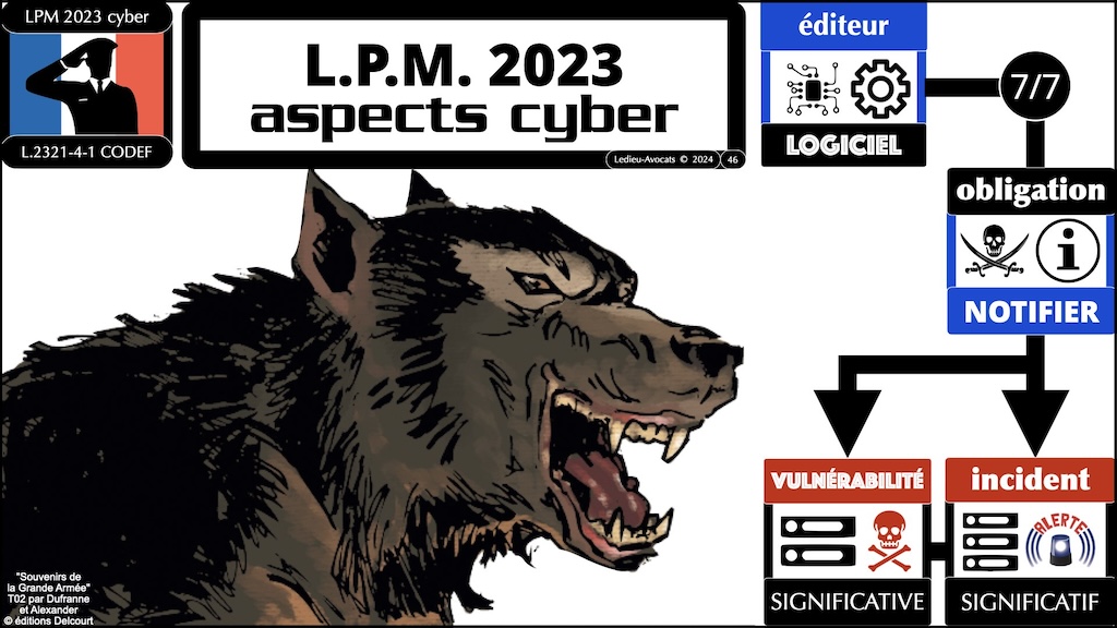 La procédure LPM 2023 de divulgations des vulnérabilités significatives et des incidents de sécurité significatifs - quelles procédures légales de divulgation des vulnérabilités MàJ Code défense + LPM 2023 et Décret 2024 + NIS2 + DORA + TJ Albi © Ledieu-Avocats 2024