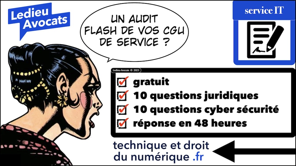 Audit flash de vos CGU de service - nos services technique et droit du numérique © Ledieu-Avocats 02-10-2023